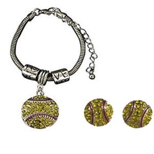 Girls Rhinestone Softball Bracelet/Earring Set